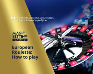'European Roulette: How to Play' title on gold background with roulette wheel on right side.