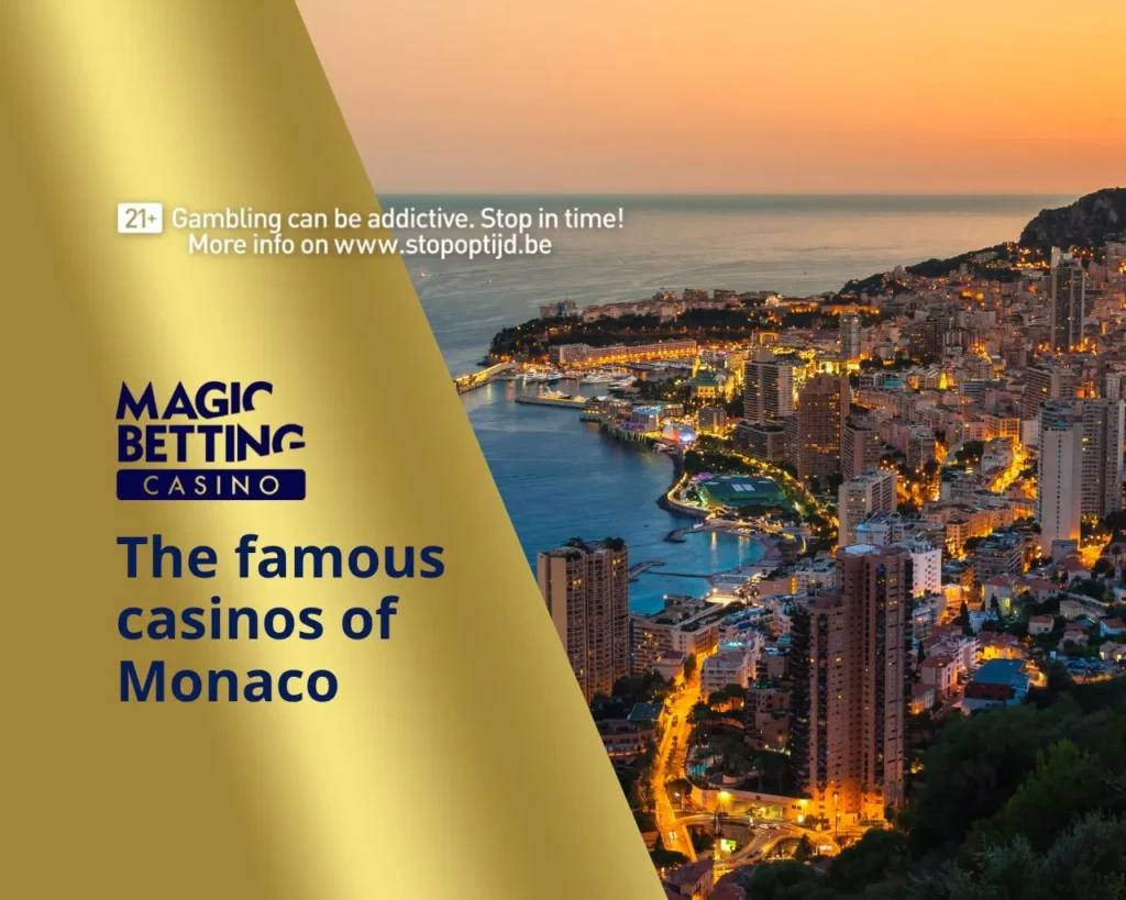 Image lisant "The Famous Casinos of Monaco", le logo de Magic Betting Casino et la ligne d'horizon de Monaco.