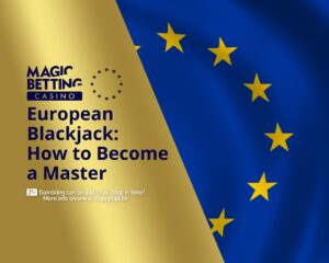 'European Blackjack: How to Become a Master' title on golden background with EU flag.