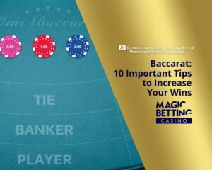 '10 Tips to Increase Baccarat Wins' title on blue and gold background.