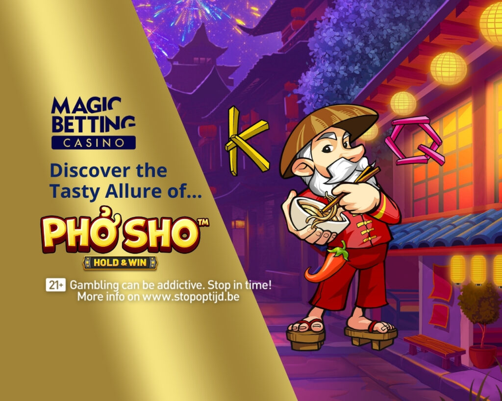 'Discover the Tasty Allure of Pho Sho' title on golden background.